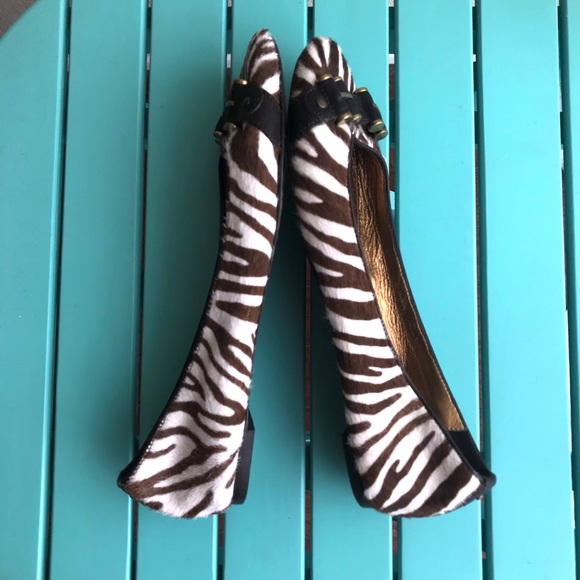J. Crew Zebra Print Brown Leather Ballet Flats - Picture 5 of 7